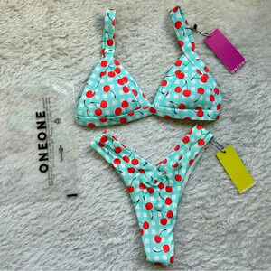 NWT OneOne Swimwear Bikini SET Cherry Crush Kameron Jesse NEW White Blue Red